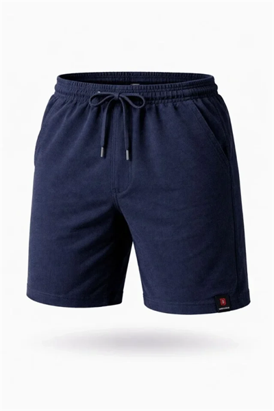 Erkek Otoban Dokuma Şort Beli Lastikli Bağcıklı, Cepli, Rahat Kesim Günlük Yazlık Şort - Lacivert