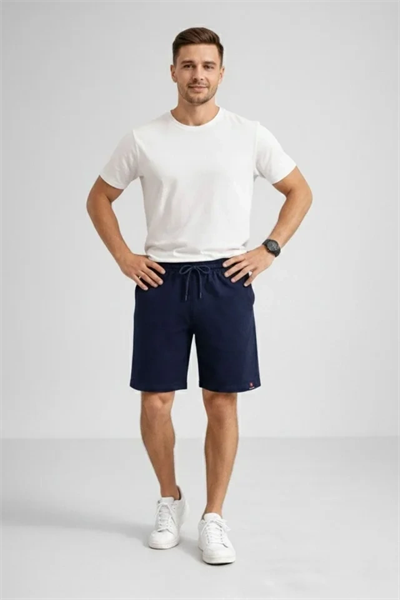 Erkek Otoban Dokuma Şort Beli Lastikli Bağcıklı, Cepli, Rahat Kesim Günlük Yazlık Şort - Lacivert