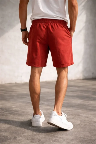 Erkek Otoban Dokuma Şort Beli Lastikli Bağcıklı, Cepli, Rahat Kesim Günlük Yazlık Şort - Turuncu