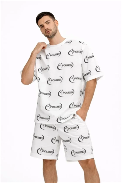 Erkek Oversize Ön Ve Arka Baskılı Tişört Şort Takım Rahat Kalıp Yazlık Günlük Kombin - Beyaz