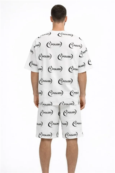 Erkek Oversize Ön Ve Arka Baskılı Tişört Şort Takım Rahat Kalıp Yazlık Günlük Kombin - Beyaz