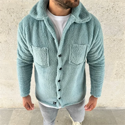 Erkek Pelüş Polar Hırka Gömlek Yakalı İlik Düğmeli Göğüs Cepli Yumuşak - Bebe Mavisi