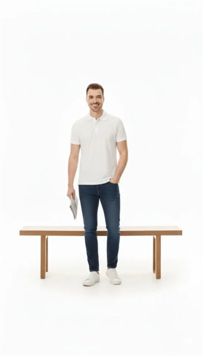 Erkek Pike Kumaş Düğmeli Yaka Regular Fit Günlük Kısa Kol Tişört T-shirt - Beyaz