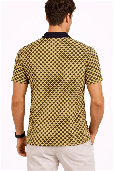 Erkek Pike Kumaş Polo Yaka Desenli Tişört Kısa Kol Yazlık T-Shirt - Sarı