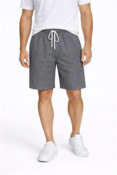 Erkek Pötikareli Şort – Beli Lastikli Bağcıklı, Cepli, Rahat Kesim Günlük Yazlık Şort - Füme