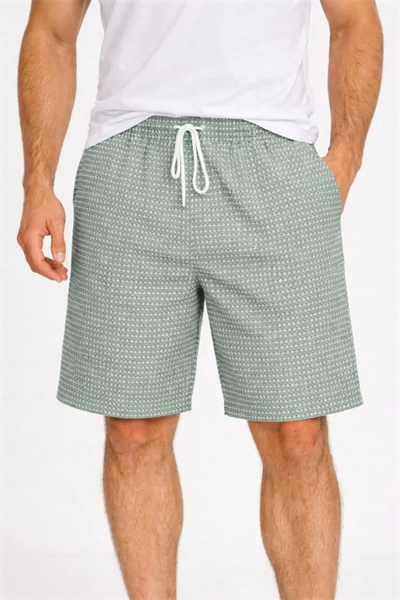 Erkek Pötikareli Şort – Beli Lastikli Bağcıklı, Cepli, Rahat Kesim Günlük Yazlık Şort - Mint Yeşili