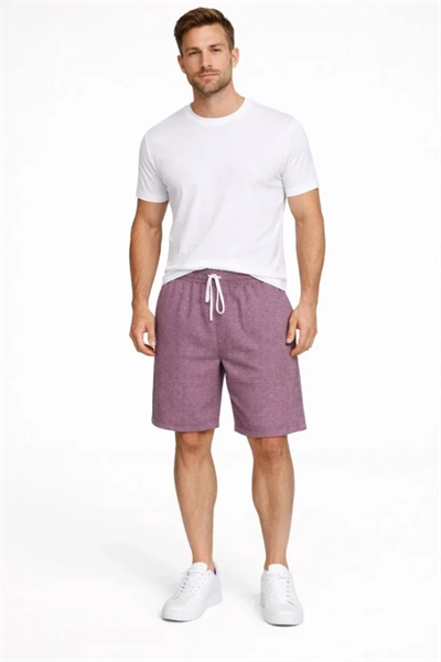 Erkek Pötikareli Şort – Beli Lastikli Bağcıklı, Cepli, Rahat Kesim Günlük Yazlık Şort - Gül Kurusu