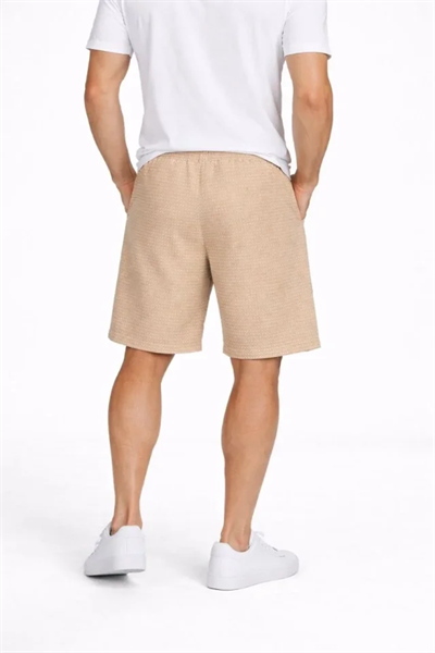 Erkek Pötikareli Şort – Beli Lastikli Bağcıklı, Cepli, Rahat Kesim Günlük Yazlık Şort - Bej