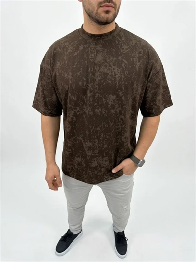 Erkek Premium Tişört OSY Yumuşak Dokulu Yıkamalı Oversize T-Shirt - Kahverengi