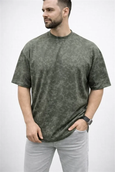 Erkek Premium Tişört OSY Yumuşak Dokulu Yıkamalı Oversize T-Shirt - Haki