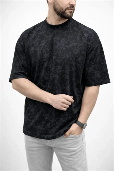 Erkek Premium Tişört OSY Yumuşak Dokulu Yıkamalı Oversize T-Shirt - Siyah