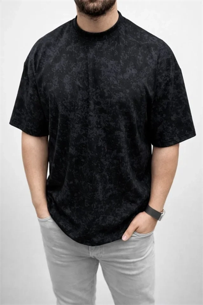 Erkek Premium Tişört OSY Yumuşak Dokulu Yıkamalı Oversize T-Shirt - Siyah
