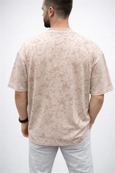 Erkek Premium Tişört OSY Yumuşak Dokulu Yıkamalı Oversize T-Shirt - Bej
