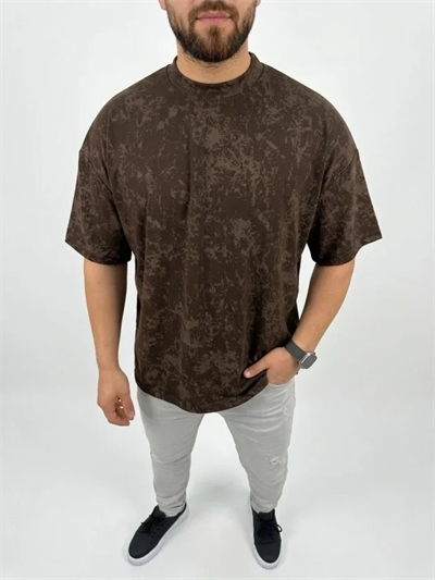 Erkek Premium Tişört OSY Yumuşak Dokulu Yıkamalı Oversize T-Shirt - Kahverengi