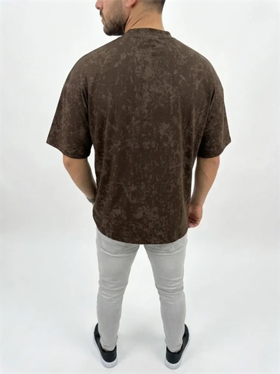 Erkek Premium Tişört OSY Yumuşak Dokulu Yıkamalı Oversize T-Shirt - Kahverengi
