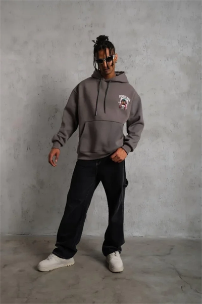 Erkek SCHOOL BOY Baskılı Kapüşonlu Sweat - Gri