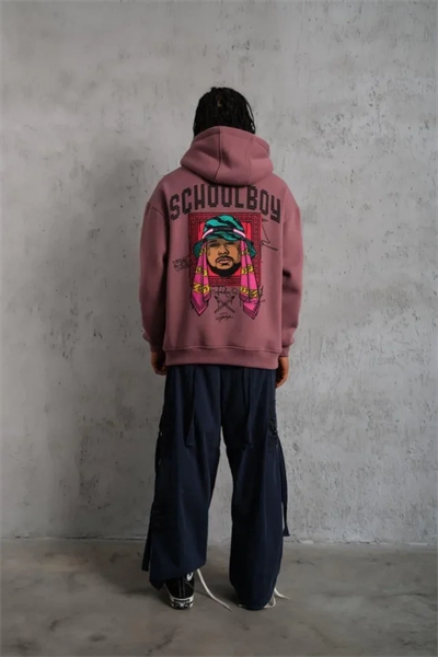 Erkek SCHOOL BOY Baskılı Kapüşonlu Sweat - Gül Kurusu