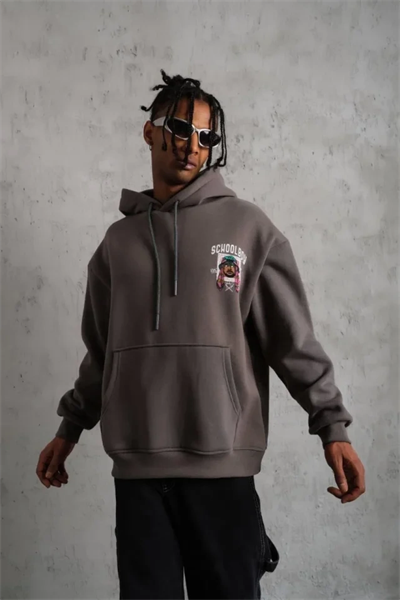 Erkek SCHOOL BOY Baskılı Kapüşonlu Sweat - Gri