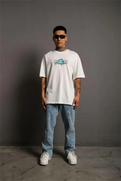 Erkek Sırt Baskılı T-shirt - Beyaz