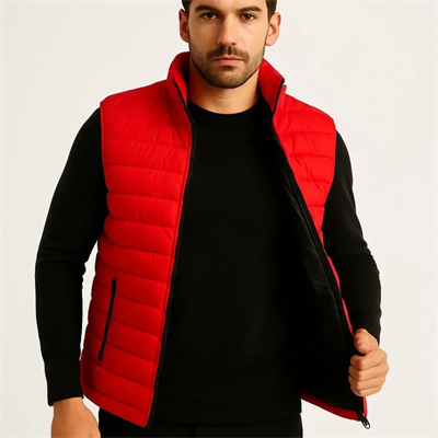 Erkek Şişme Fermuarlı Yelek Su Itici Kapitone Astarlı Kumaş Cepli Hafif Kışlık Spor Rahat Kalıp - Kırmızı