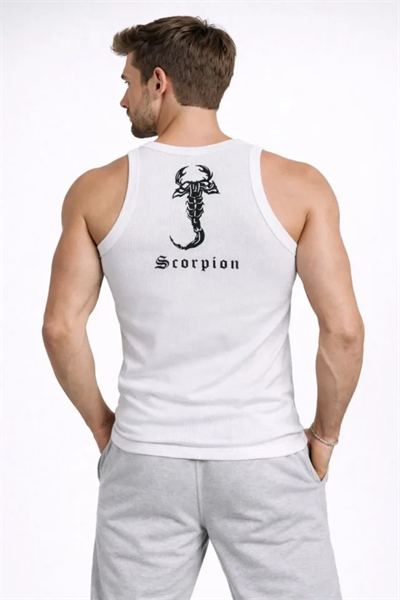 Erkek Spor Fitilli Atlet 2li Set Siyah Ve Beyaz Slim Fit Kaşkorse Arka Baskılı Spor Atlet