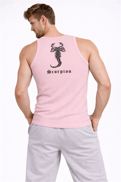 Erkek Spor Fitilli Atlet 3lü Set Mint Yeşili, Pembe Ve Bebek Mavisi Slim Fit Kaşkorse Arka Baskılı Spor Atlet