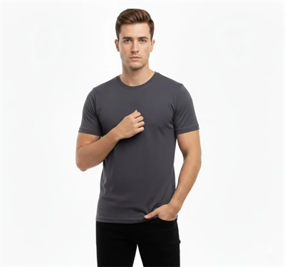 Erkek T-Shirt Bisiklet Yaka Slim Fit Dar Kesim Likralı Tişört Günlük Basic Body - Füme