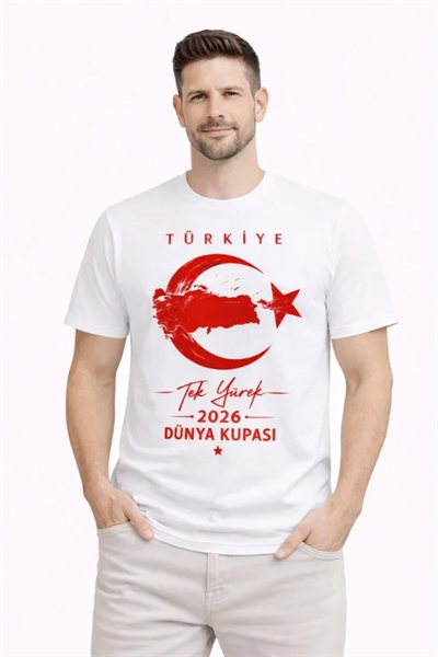 Erkek TÜRKİYE Ay Yıldız Baskılı Taraftar Forma T-Shirt - Beyaz