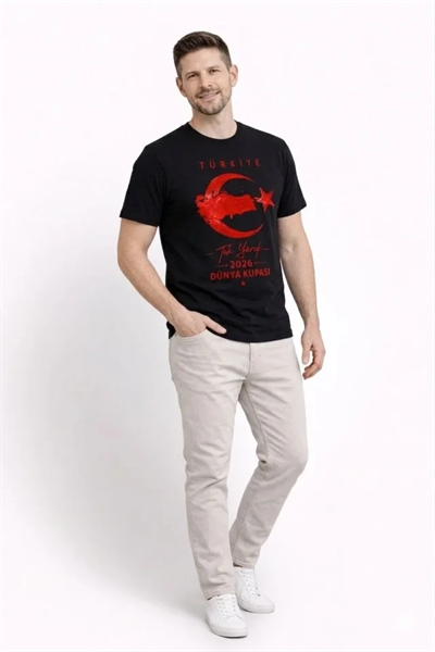 Erkek TÜRKİYE Ay Yıldız Baskılı Taraftar Forma T-Shirt - Siyah