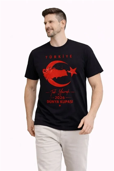 Erkek TÜRKİYE Ay Yıldız Baskılı Taraftar Forma T-Shirt - Siyah
