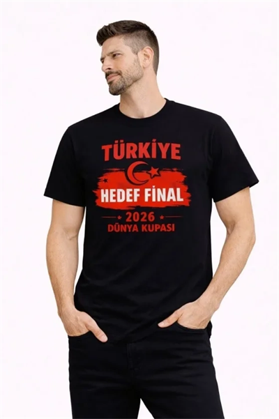 Erkek TÜRKİYE Baskılı Tişört Ay Yıldız 2026 Dünya Kupası Taraftar Forma T-Shirt - Siyah