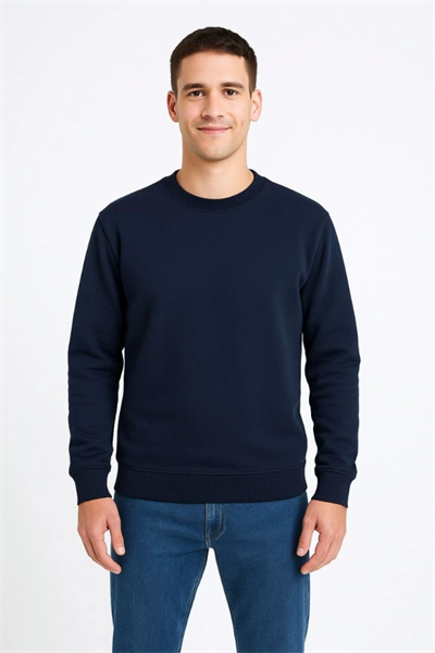 Erkek Üç İplik Düz Bisiklet Yaka SweatShirt - Lacivert