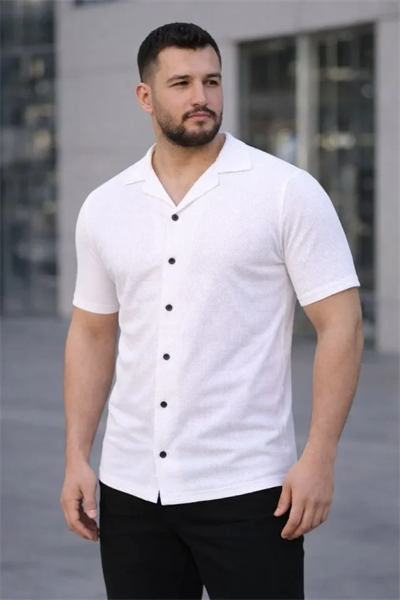 Erkek Waffle Dokuma Açık Yakalı Düğmeli Regular Kalıp 3’lü Gömlek Seti - Gri, Saks Mavisi, Beyaz