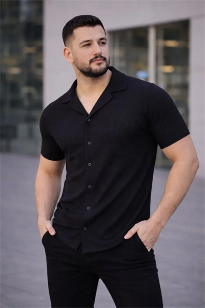 Erkek Waffle Dokuma Açık Yakalı Düğmeli Regular Kalıp 3’lü Gömlek Seti - Siyah, Kırmızı, Beyaz