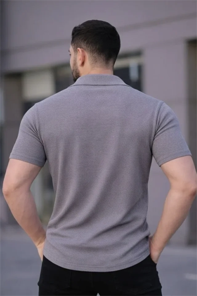 Erkek Waffle Kumaş Kısa Kollu Düğmeli Açık Yaka Regular Fit Gömlek - Gri