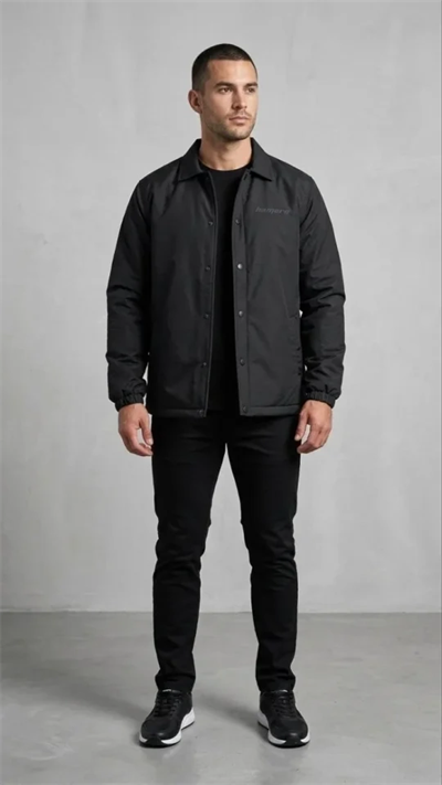 Erkek Yağmur İtici İç Astarlı Çıtçıtlı İç Cepli Dış Cepli Mevsimlik Mont - Siyah