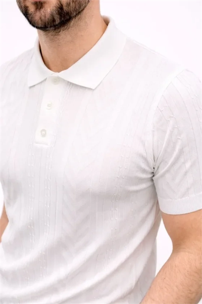 Erkek Yazlık Triko Tişört Kısa Kol Polo Yaka Düğmeli T-Shirt - Beyaz