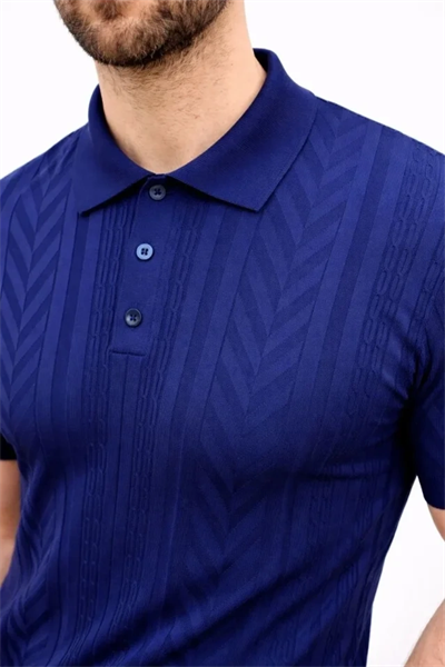 Erkek Yazlık Triko Tişört Kısa Kol Polo Yaka Düğmeli T-Shirt - Lacivert