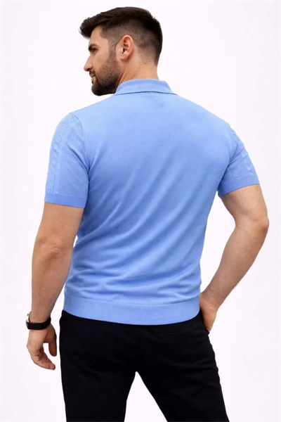 Erkek Yazlık Triko Tişört Kısa Kol Polo Yaka Düğmeli T-Shirt - Bebek Mavisi
