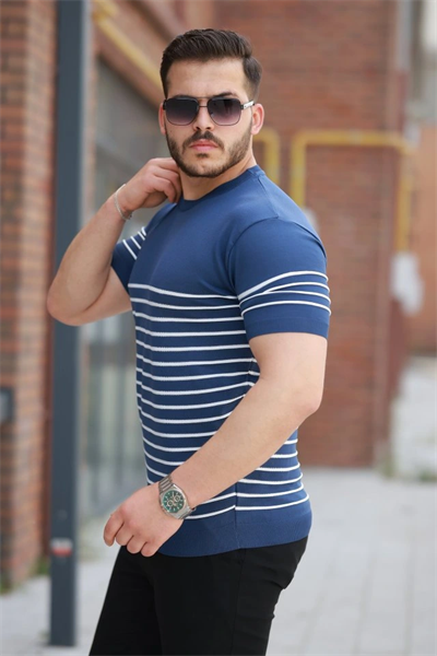 Erkek çizgi Desenli Bisiklet Yaka Kısa Kollu T-sihrt