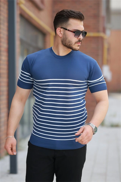 Erkek çizgi Desenli Bisiklet Yaka Kısa Kollu T-sihrt