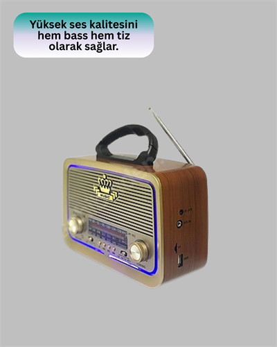 Eskitme Tasarımlı Ahşap Bluetooth Radyo LED Aydınlatmalı
