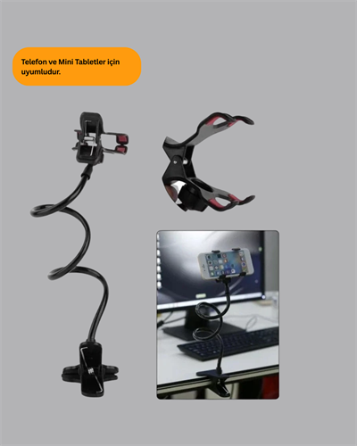 Esnek Gövdeli Mandallı Masaüstü Telefon Tutucu