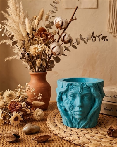 Estetik Kadın Yüzü Heykel Tasarımlı Dekoratif 3D Saksı Vazo