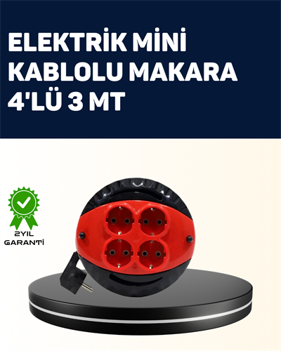 Ev ve Ofis İçin 3 Metre Kablolu 4 Priz Makarası