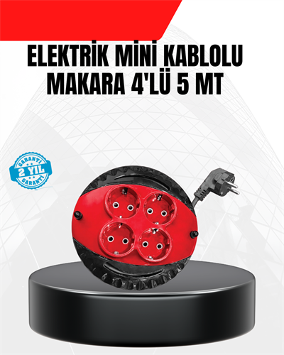 Ev ve Ofis İçin 5 Metre Kablolu 4 Priz Makarası