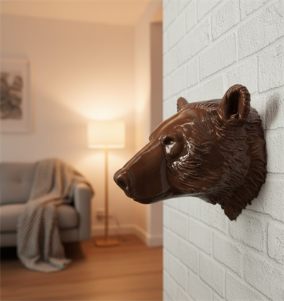 Ev ve Ofis İçin Dekoratif Ayı Başı Heykel Hediyelik Duvar Aksesuarı