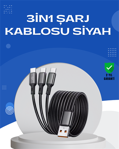 Evrensel 3 Başlıklı Şarj Kablosu – iPhone Huawei Samsung İçin