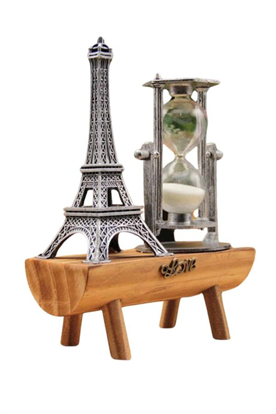 Eyfel Kulesi Tasarımlı Kum Saati Kristalleştirilmiş Kum Saati Dekoratif Ahşap Görünümlü