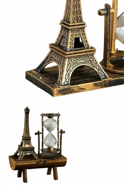 Eyfel Kulesi Tasarımlı Kum Saati Kristalleştirilmiş Kum Saati Dekoratif Ahşap Görünümlü